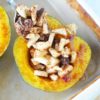 Sweet treats don't have to be bad for you! These sweet stuffed acorn squash are delicious, easy, and healthy! Baked acorn squash is versatile and perfect for fall! Healthy Dessert | Baked Squash | Sweet Stuffed Acorn Squash | Fall Recipes | Dessert #21DayFix #Beachbody #Desserts #Recipes