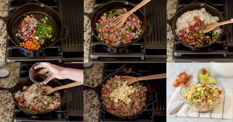 collage image showing how to make breakfast rice