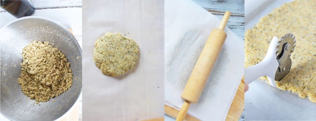 Collage of steps in making healthy cracker recipe. 