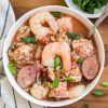 Bowl of crockpot jambalaya.