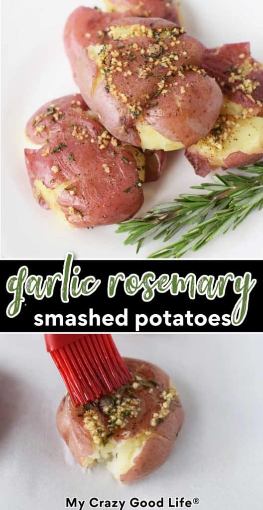 collage of smashed potatoes with text for pinterest