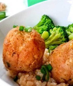 Weight Watchers Teriyaki Meatballs with Rice on a plate