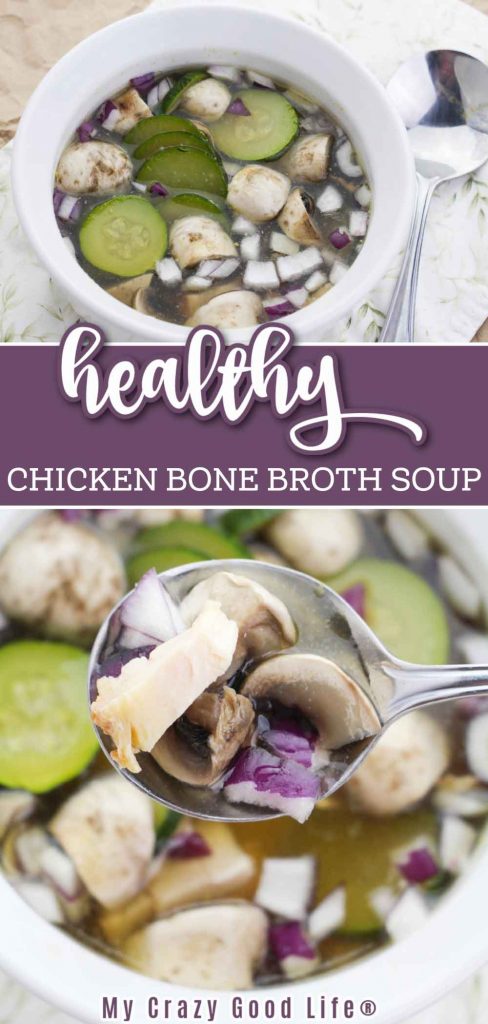 chicken bone broth soup pin image