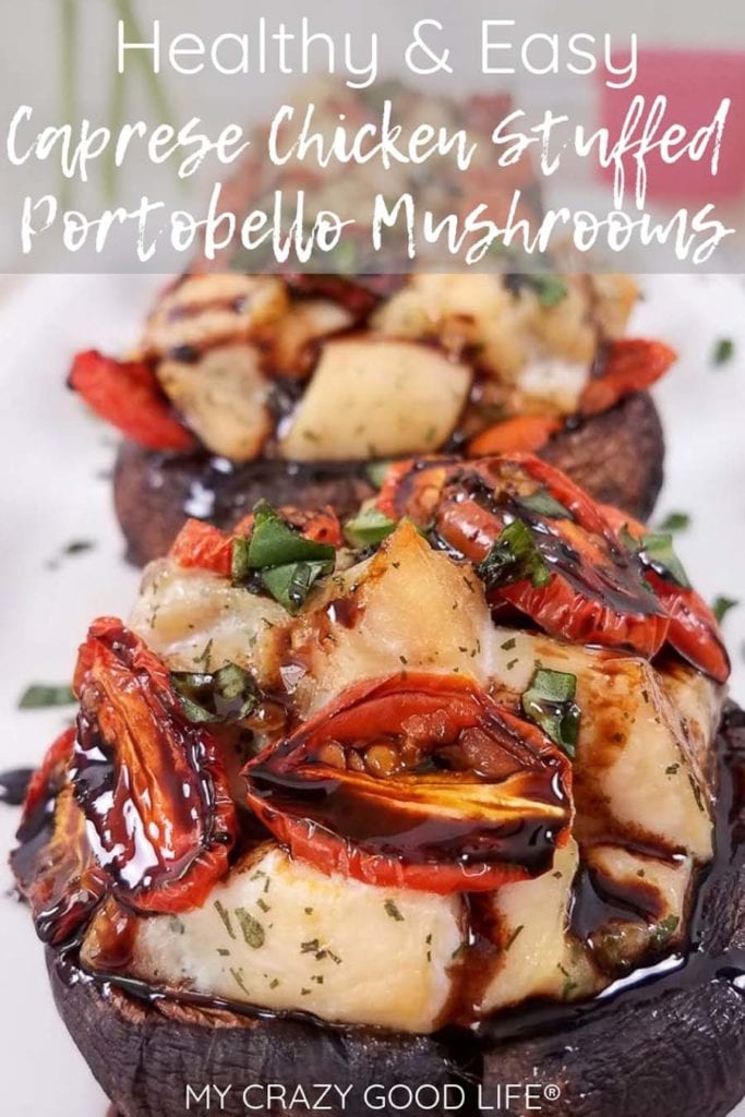 These Caprese Chicken Stuffed Portobello Mushrooms are a delicious lunch or dinner! A large portobello mushroom topped with a caprese chicken inspired mixture can be easily baked for a healthy dinner. I love how hearty and versatile portobello mushrooms are! Stuffed Portobello Mushroom Recipes | Mushroom Recipes | Portobello Recipes