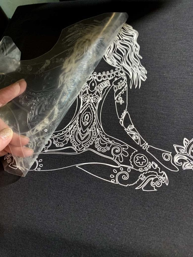 pressing cricut pattern on black shirt