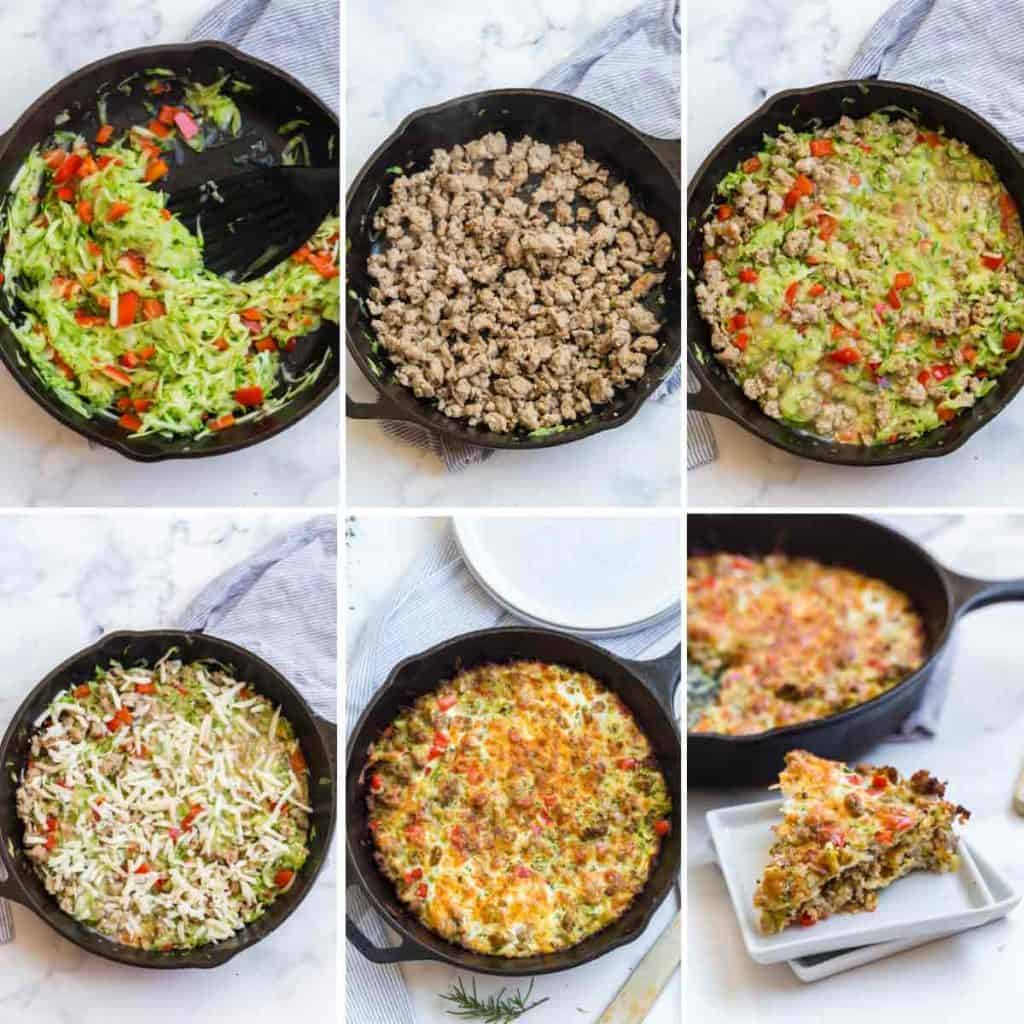 collage of images showing steps to make casserole