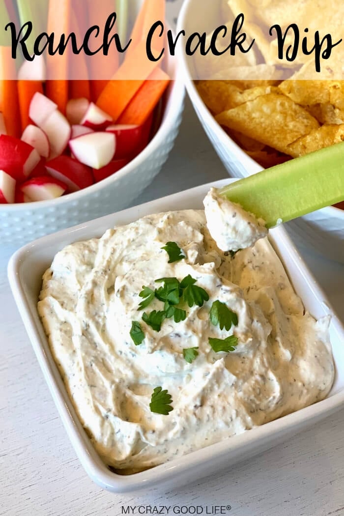 Ranch Crack Dip is a delicious and easy recipe for a vegetable or chip dip, or as a topping for chili, soups, and stews! It's the Crack Chicken sauce, minus the bacon and cheese. It's a simple homemade ranch dip that you can feel good about servingâ€“especially if it's made with #ShamrockFarms sour cream.Â 