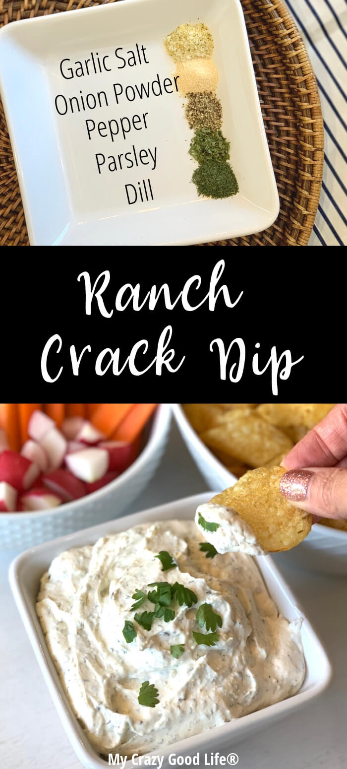 Ranch Crack Dip is a delicious and easy recipe for a vegetable or chip dip, or as a topping for chili, soups, and stews! It's the Crack Chicken sauce, minus the bacon and cheese. It's a simple homemade ranch dip that you can feel good about servingâ€“especially if it's made with #ShamrockFarms sour cream.Â 