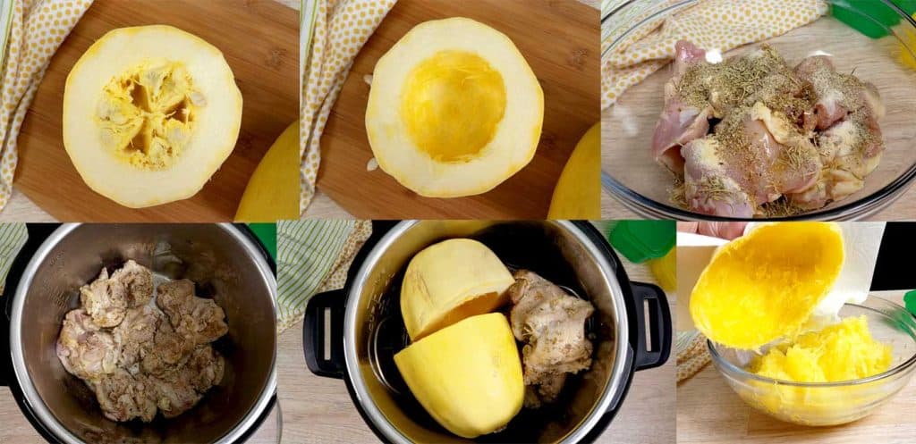 collage showing how to make chicken gyro bowls in the instant pot