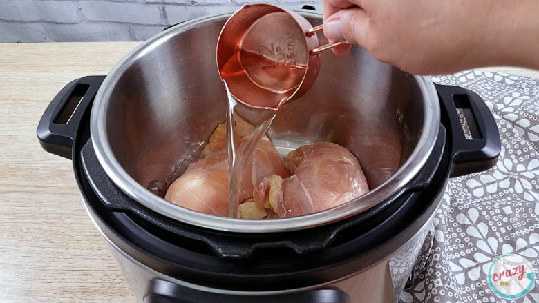 adding vinegar and chicken to the instant pot