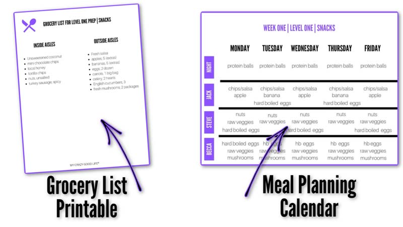two meal plan printables with a white background