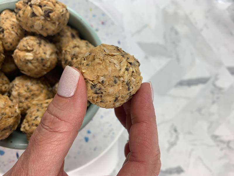 hand holding an oatmeal bite