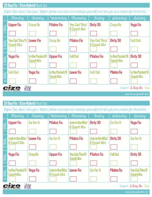 21 Day Fix Cize Hybrid Workout Calendar