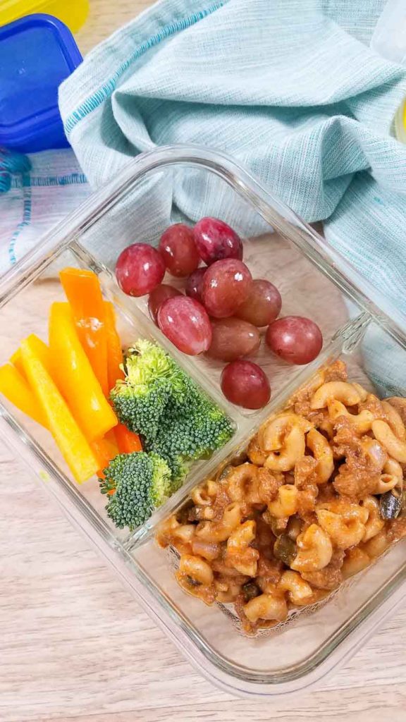 lunch meal prep: container of hamburger helper