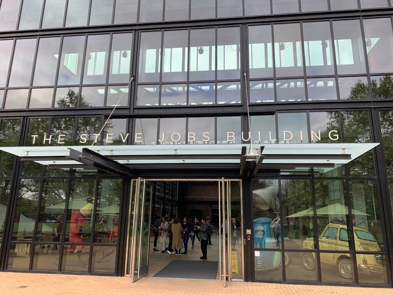 front of the Steve Jobs building at Pixar