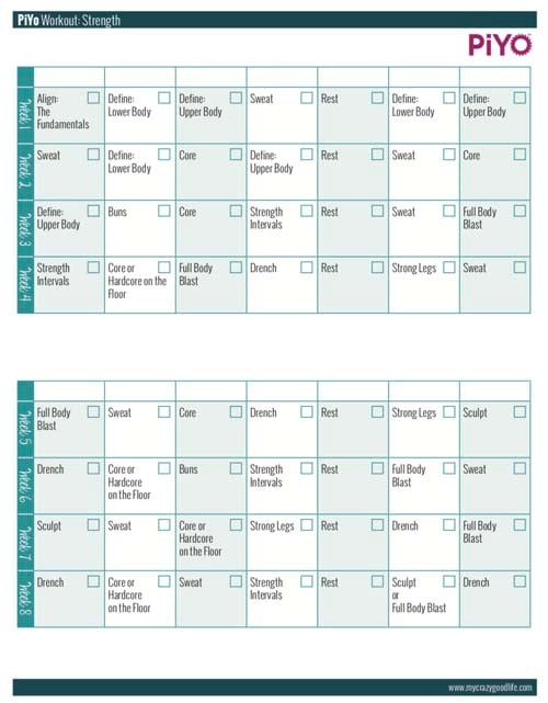 Piyi Workout Calendar–Strength