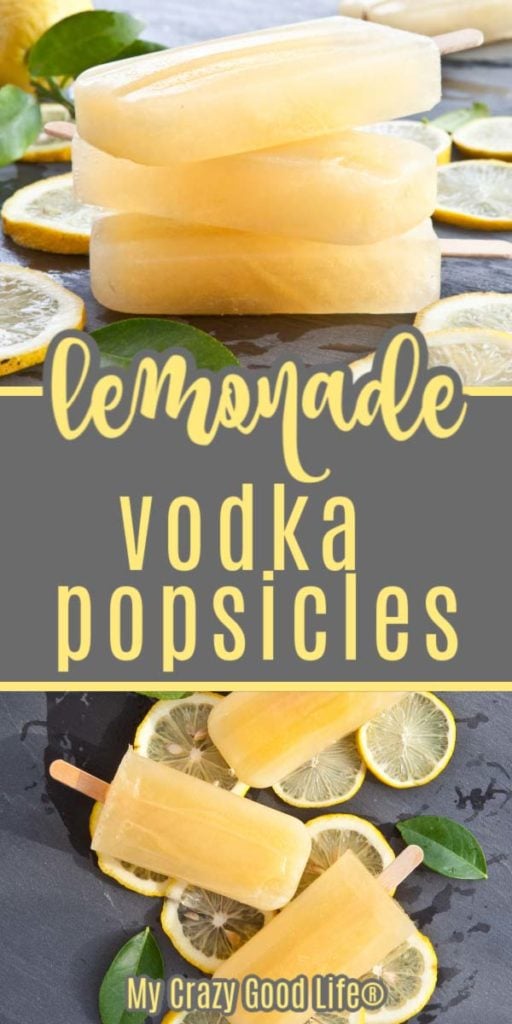 collage with lemonade popsicles and lemon, with text for social media