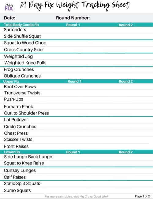 21 day fix weight tracking sheets
