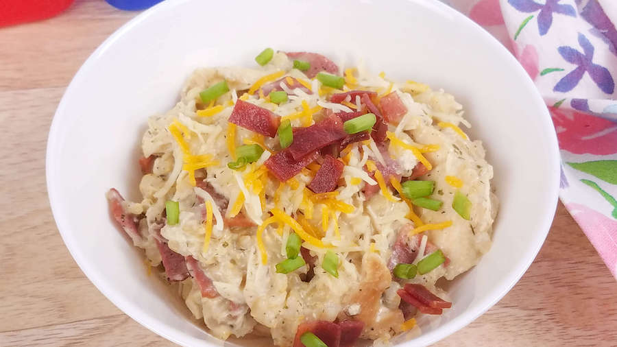 A crack chicken and rice casserole ready to eat.