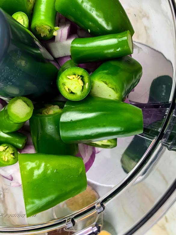 peppers and onions in food processor