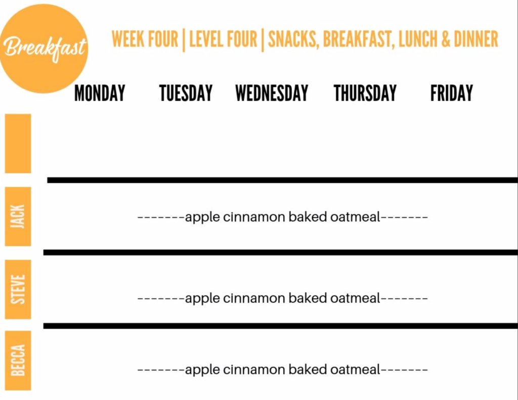 breakfast meal plan sheet.