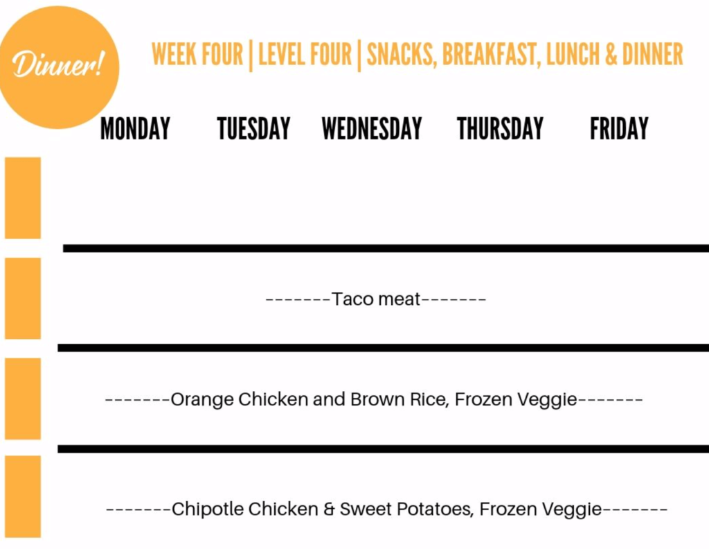 dinners meal plan printable filled in.