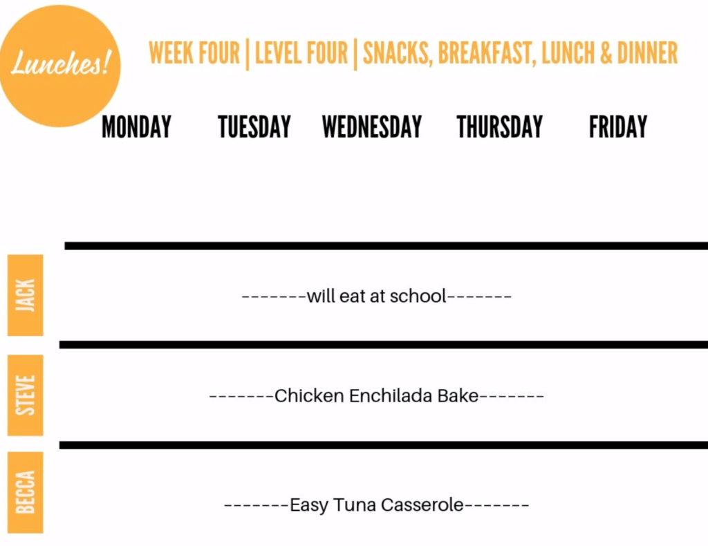 lunches filled in meal plan printable.