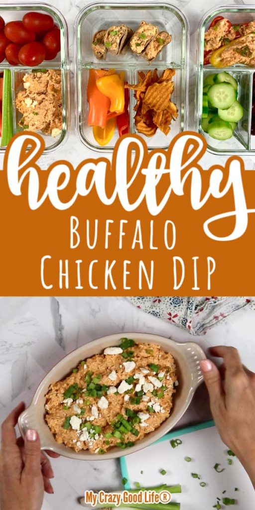 collage image of buffalo chicken dip with text for pinterest