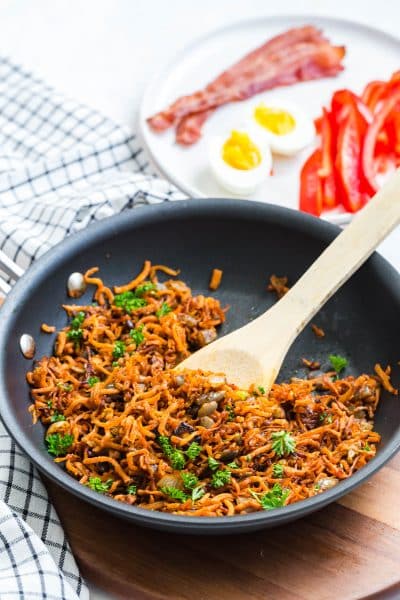 skillet of sweet potato hash