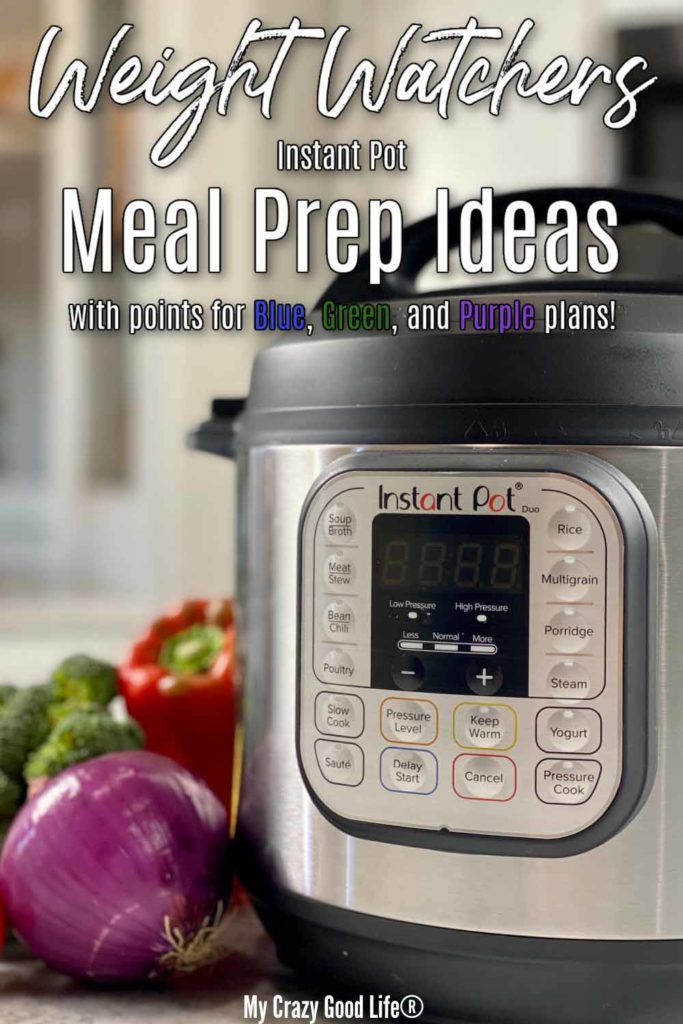 close up of Instant Pot and vegetables with text for pinterest