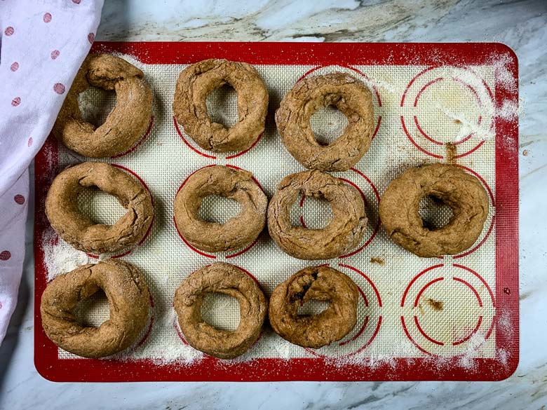 bagels on silicone mat, rising