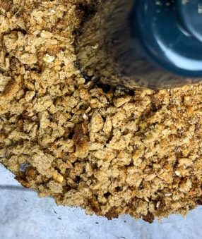 top down view of homemade breadcrumbs in food processor