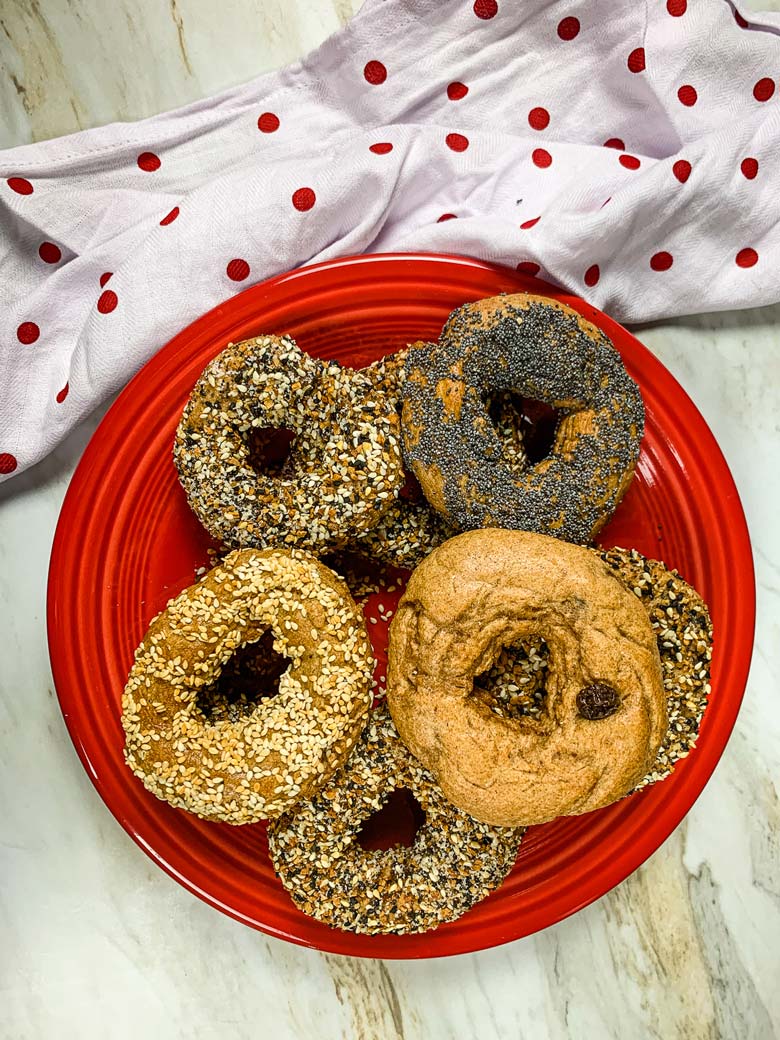 image of bagels on a red plate