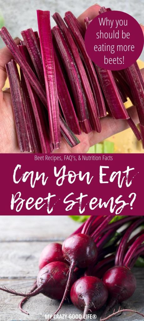 Pin showing photos of beet stems and beets.