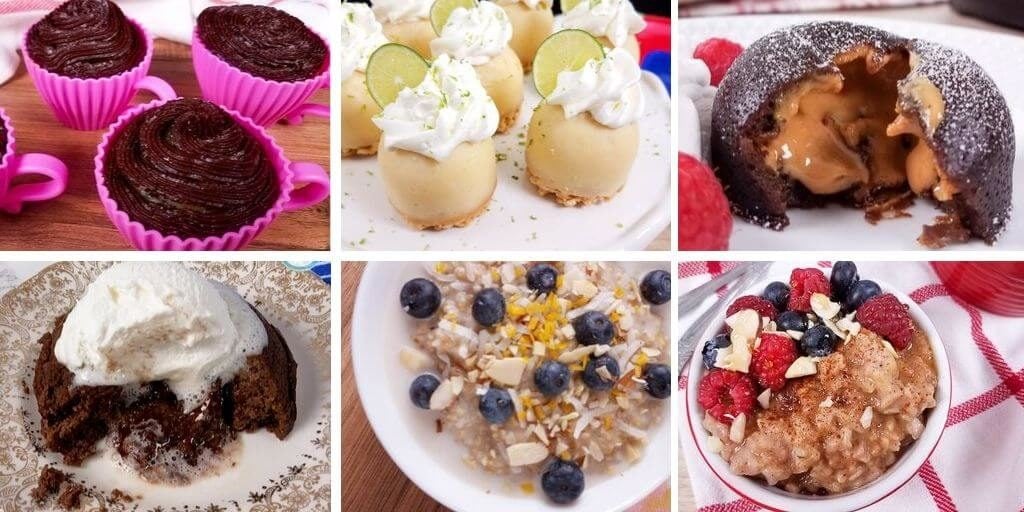 Dessert recipes ready to eat, shown in a collage style image.