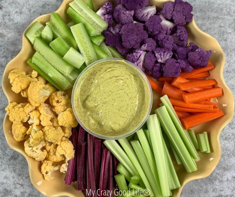 Top down view of a vegetable tray.