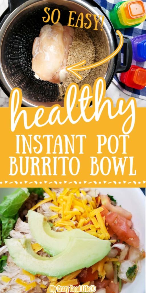 images of IP burrito bowls with text for pinterest