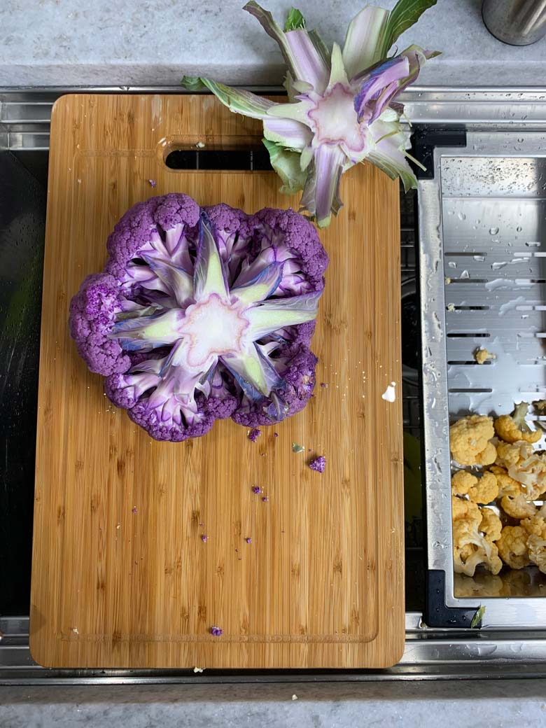 slice stem off cauliflower