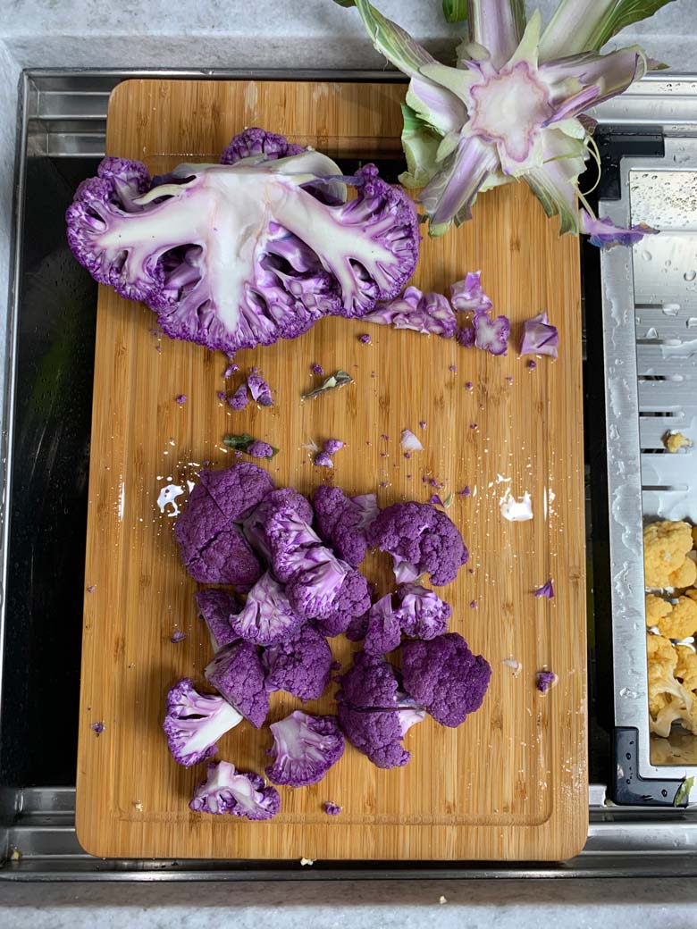 cut cauliflower on a cutting board