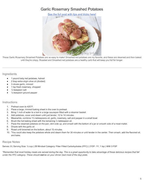 sample recipe page for 2B Mindset Holiday Recipes eBook