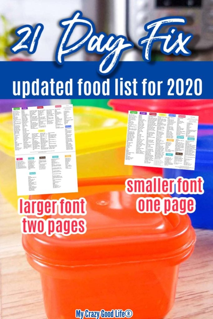 Updated 21 Day Fix Food List Free Printable