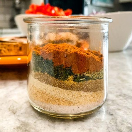 homemade fajita seasoning in a small glass jar