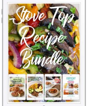 Image of mushroom fajita on ipad cover with text Stove top recipe bundle