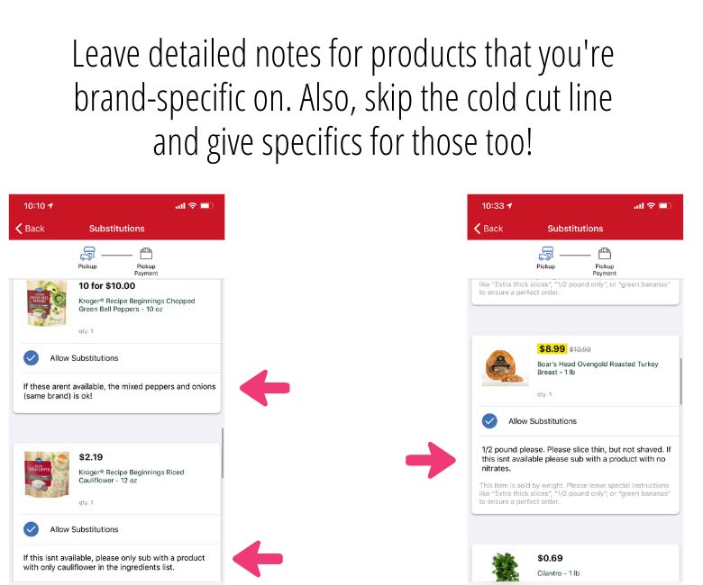 examples of notes I leave for personal grocery shoppers