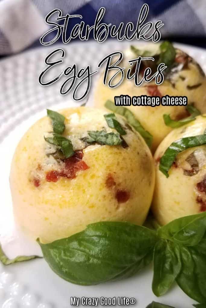egg bites on a white plate with text for pinterest