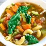 Vegan Minestrone Soup close up on spoon