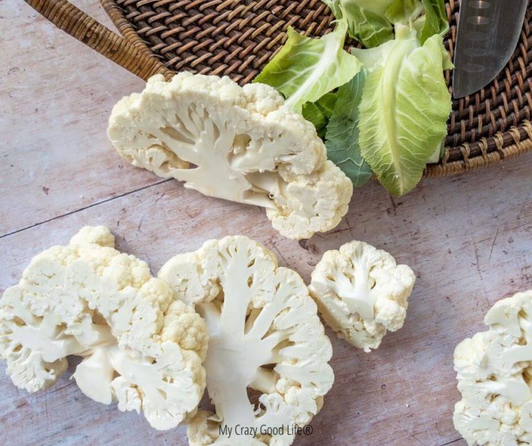 sliced cauliflower on counter