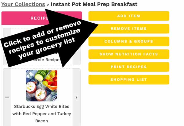 screenshot of how to customize grocery list with text on the arrow