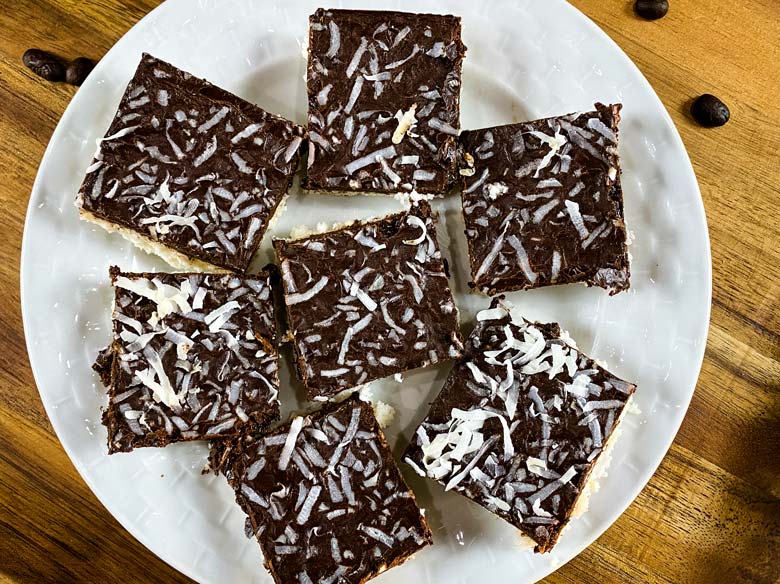 coconut bars on white plate