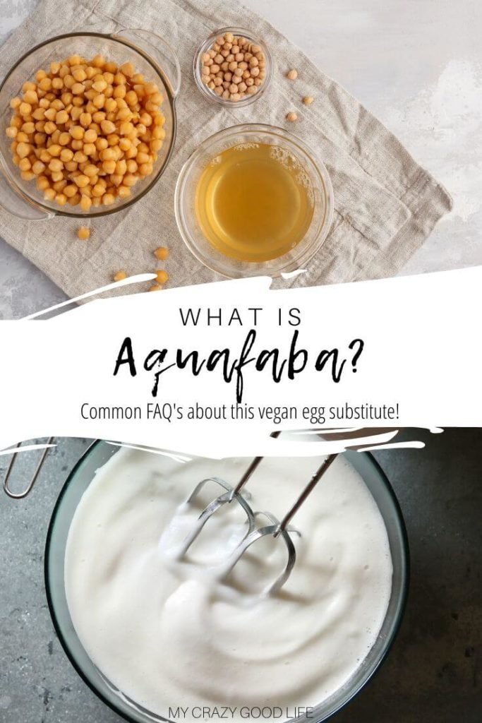 Image and text of what is aquafaba for pinterest with vegan egg substitute